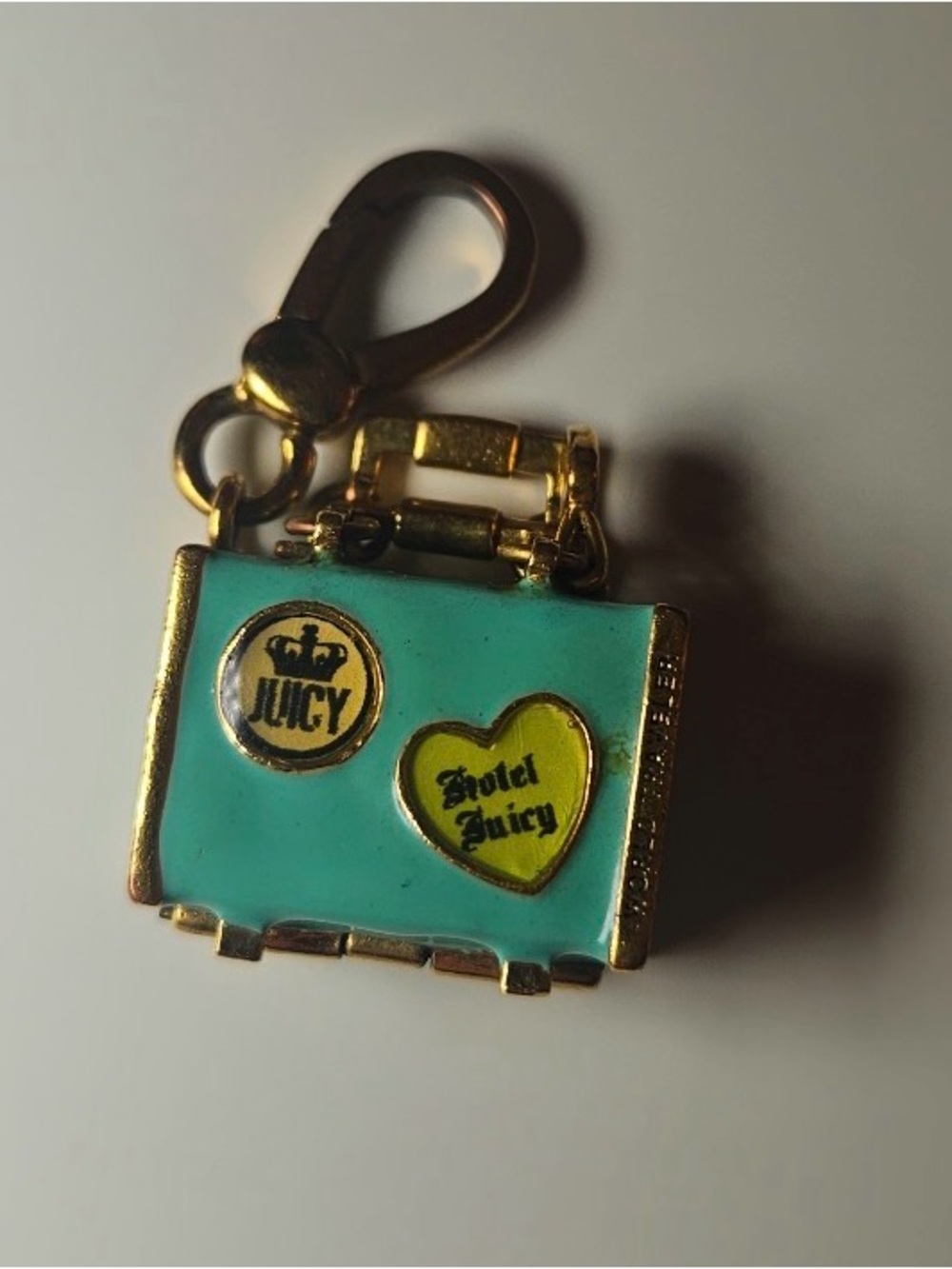 Juicy Couture Turquoise and Yellow Enamel 'Hotel Juicy' Charm Keychain